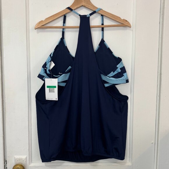NWT Nike Women's Navy Striped Racerback Layered Tankini Swimsuit Top, Size XL - Picture 3 of 13